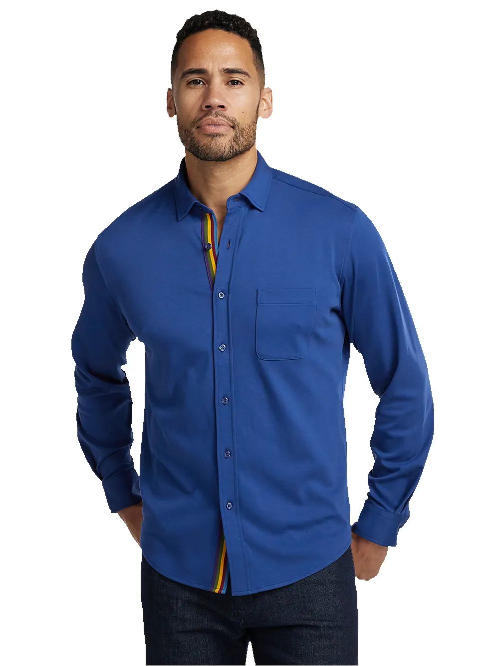Mercerized Cotton Button Front Polo - Blue sold by Paul Fredrick product image thumbnail 2