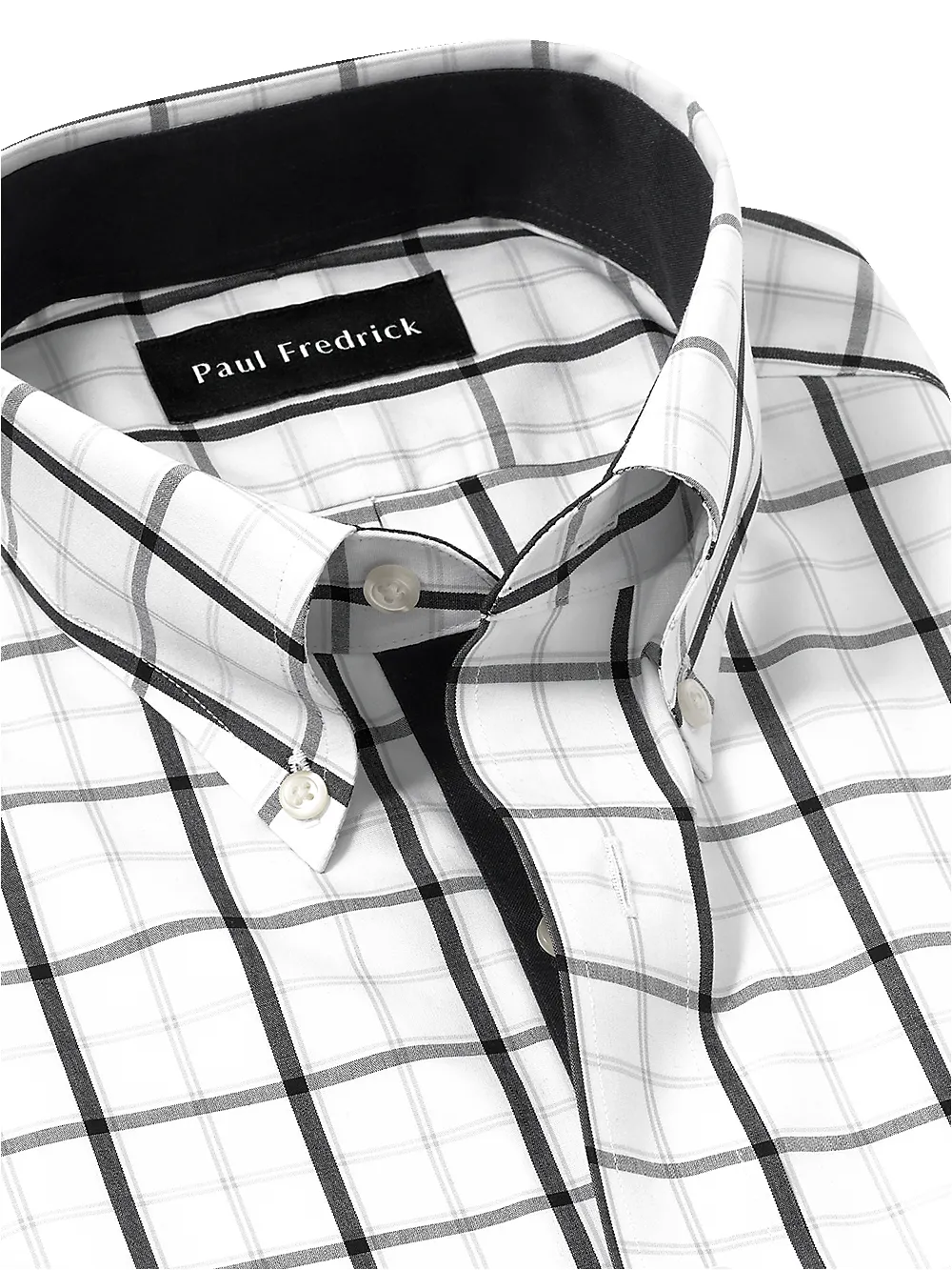 Non-Iron Cotton Check Dress Shirt With Contrast Trim - Black/white sold by Paul Fredrick product image thumbnail 3