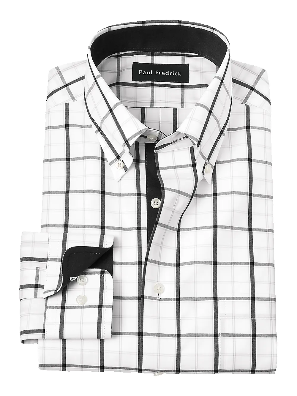 Non-Iron Cotton Check Dress Shirt With Contrast Trim - Black/white sold by Paul Fredrick