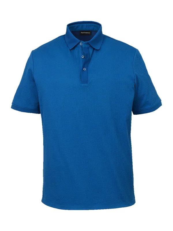 Textured Three Button Polo - Blue sold by Paul Fredrick