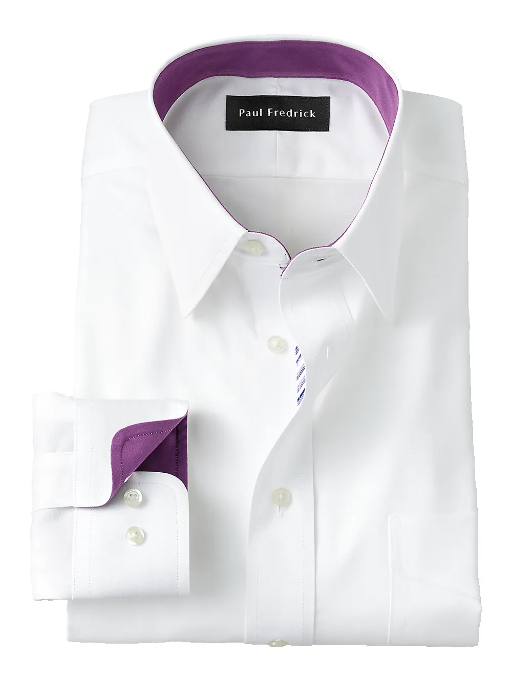Non-Iron Cotton Solid Dress Shirt With Contrast Trim - White sold by Paul Fredrick