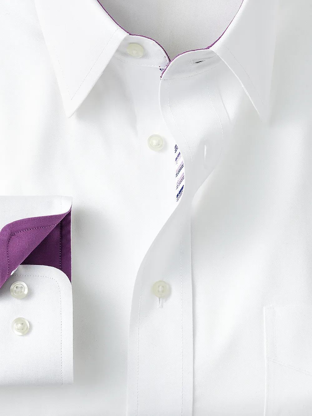 Non-Iron Cotton Solid Dress Shirt With Contrast Trim - White sold by Paul Fredrick product image thumbnail 2