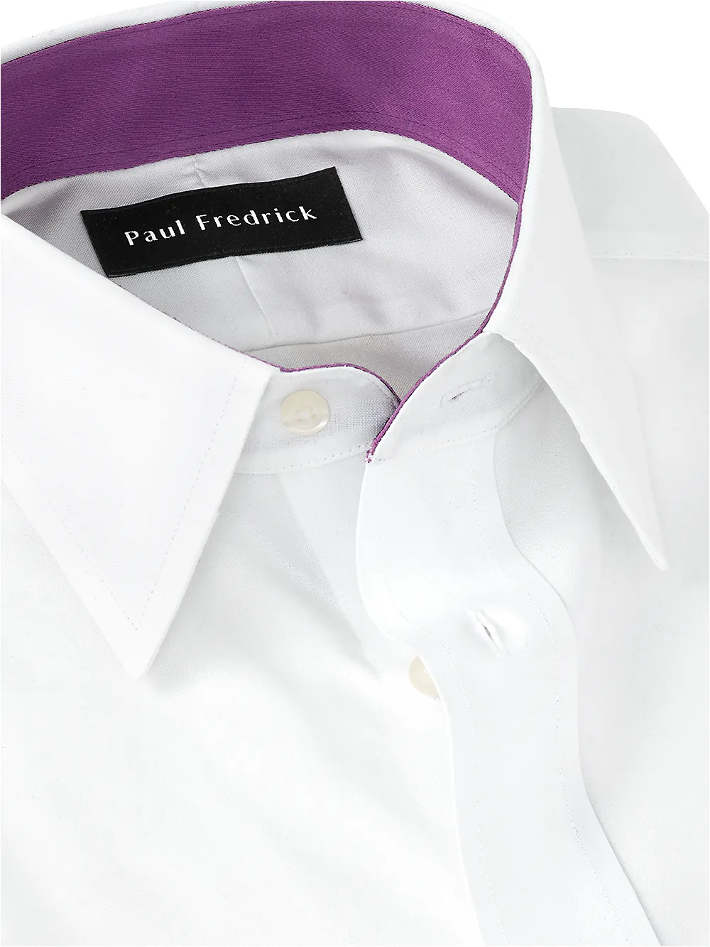Non-Iron Cotton Solid Dress Shirt With Contrast Trim - White sold by Paul Fredrick product image thumbnail 3