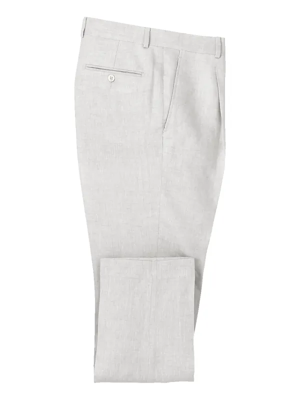 Linen Chambray Twill Single Pleat Pants - Ivory sold by Paul Fredrick