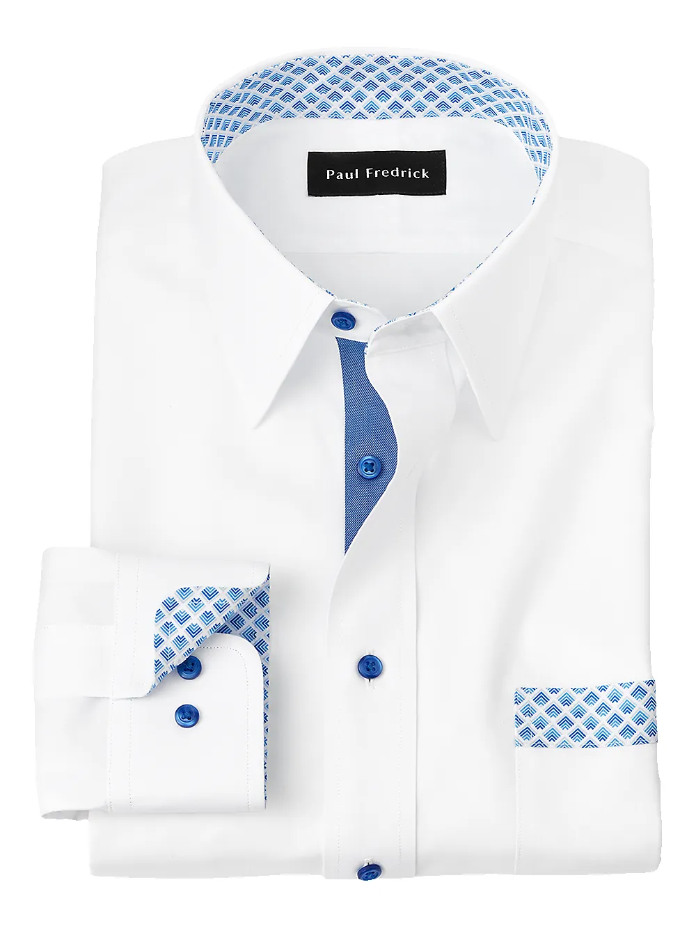 Non-Iron Cotton Solid Dress Shirt With Contrast Trim - White sold by Paul Fredrick