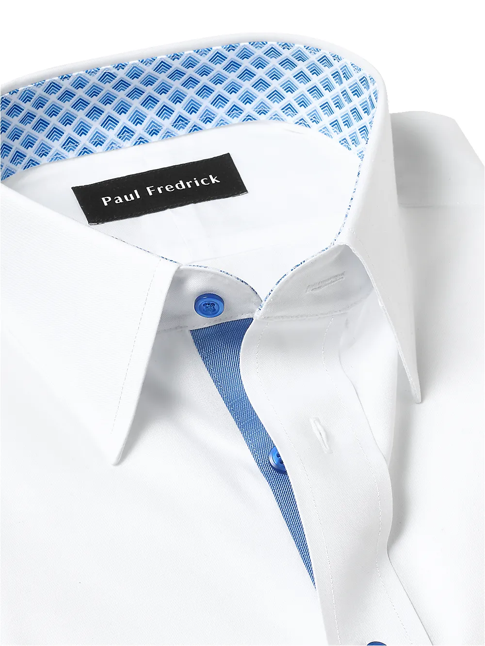 Non-Iron Cotton Solid Dress Shirt With Contrast Trim - White sold by Paul Fredrick product image thumbnail 4