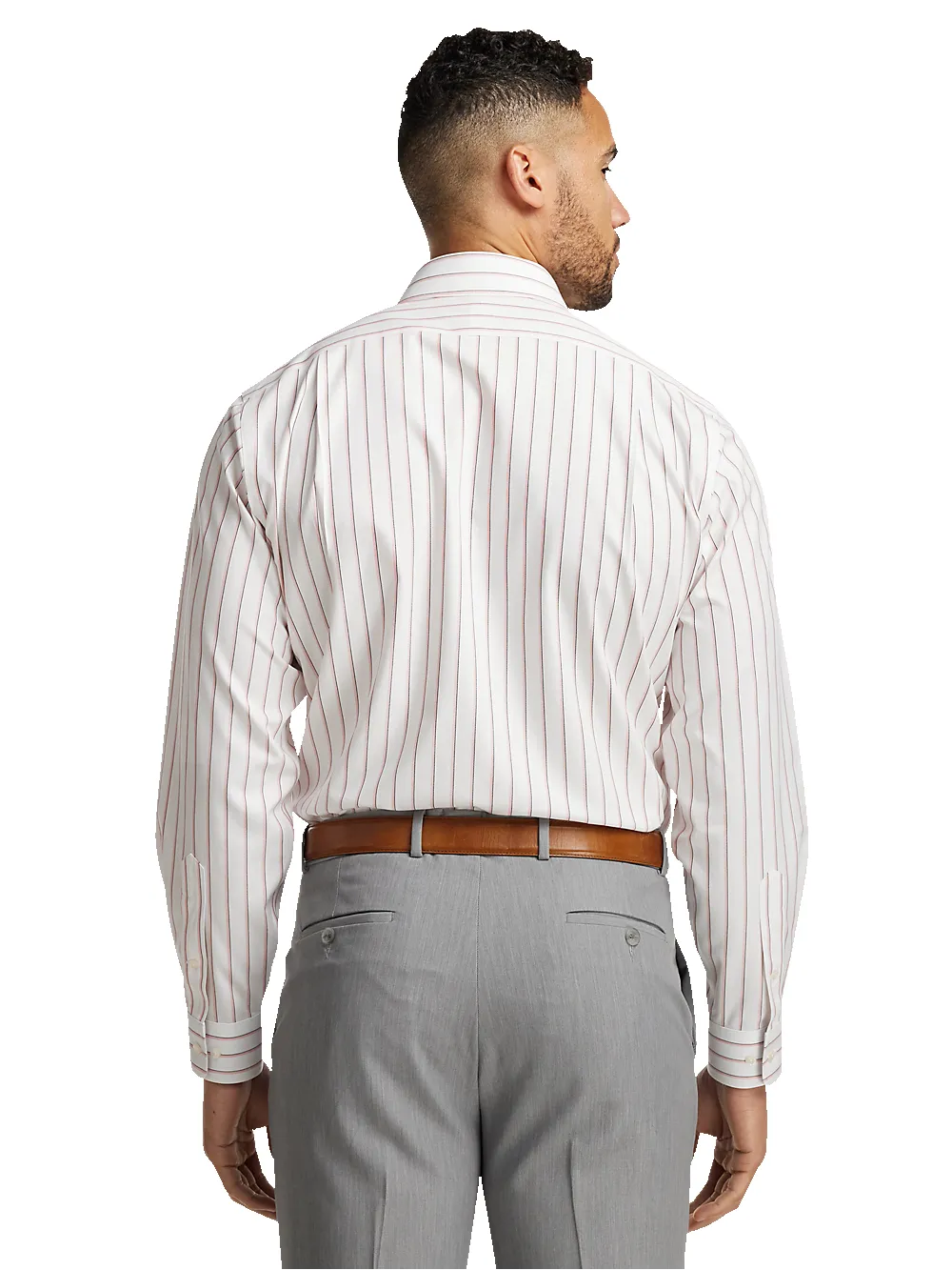 Non-Iron Cotton Stripe Dress Shirt With Contrast Trim - Coral/black sold by Paul Fredrick product image thumbnail 5