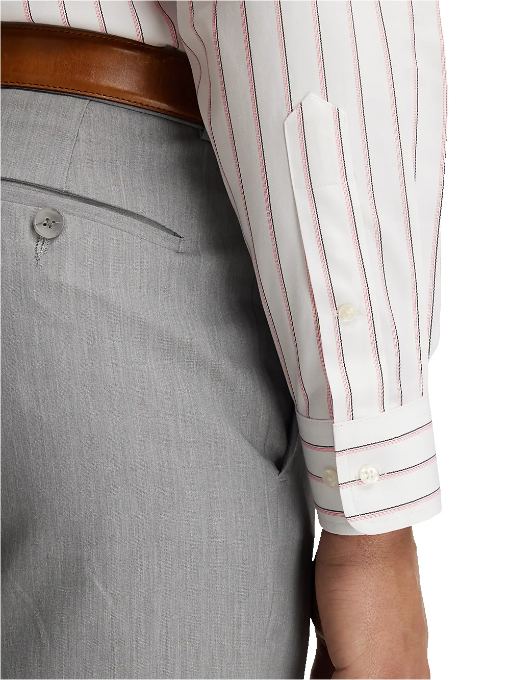 Non-Iron Cotton Stripe Dress Shirt With Contrast Trim - Coral/black sold by Paul Fredrick product image thumbnail 4