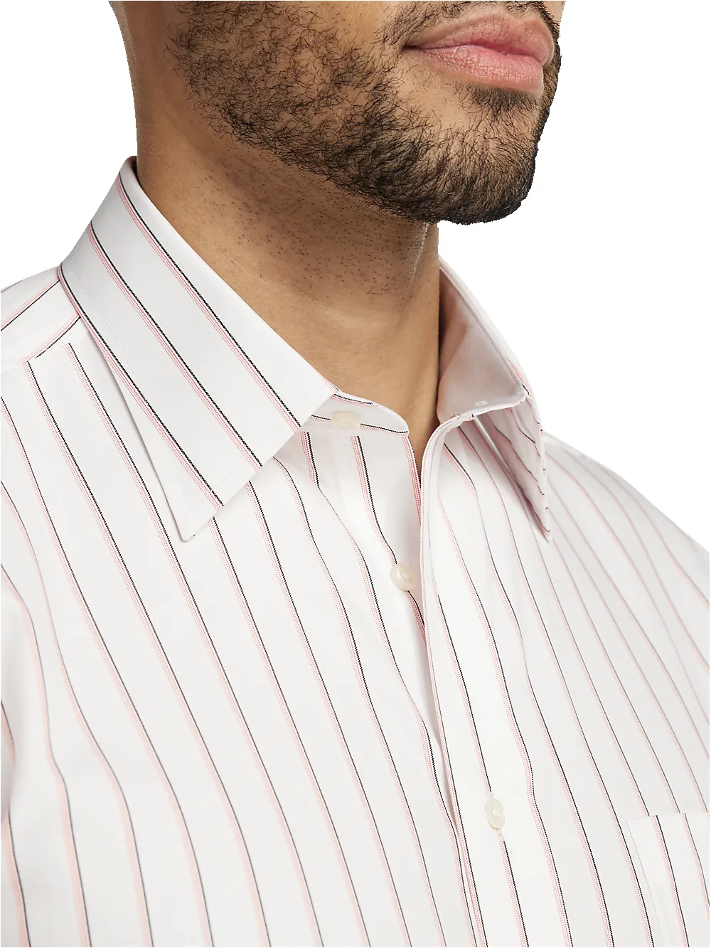 Non-Iron Cotton Stripe Dress Shirt With Contrast Trim - Coral/black sold by Paul Fredrick product image thumbnail 3
