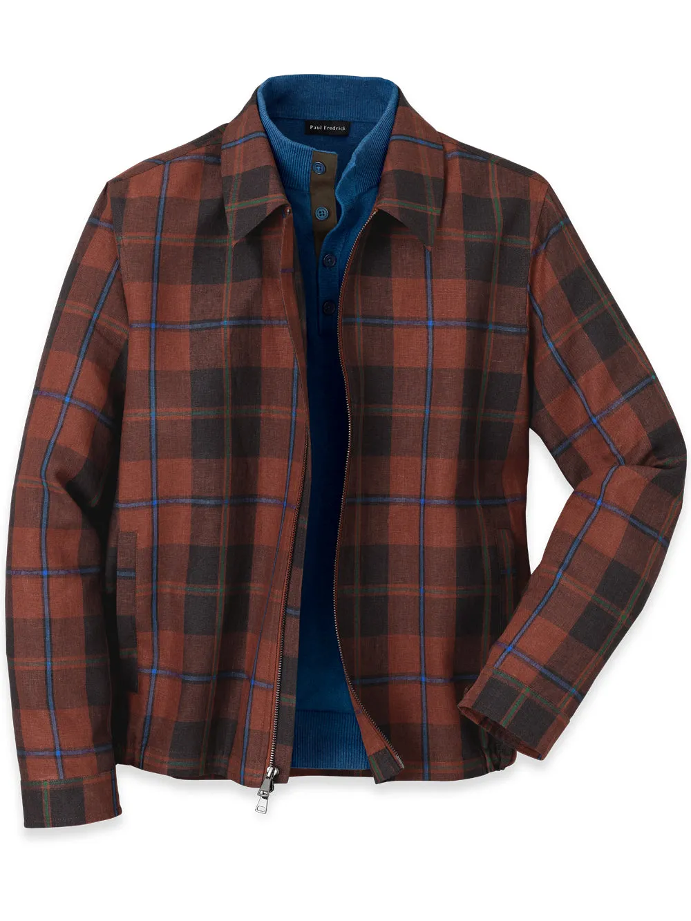 Linen Plaid Madras Bomber sold by Paul Fredrick