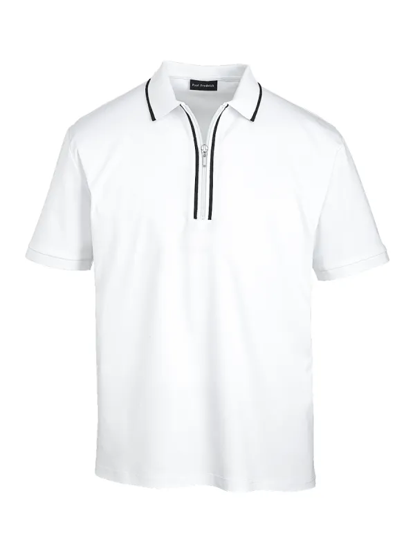 Mercerized Cotton Zip Polo - White sold by Paul Fredrick