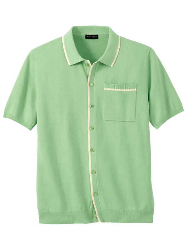 Cotton Button Front Polo - Light Green sold by Paul Fredrick