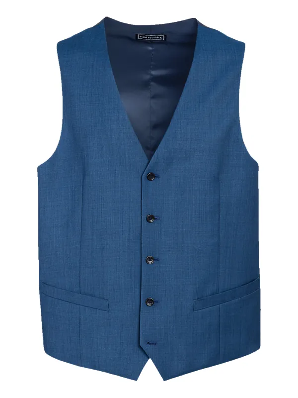 Classic Fit Sharkskin No Lapel Suit Vest - Slate Blue sold by Paul Fredrick