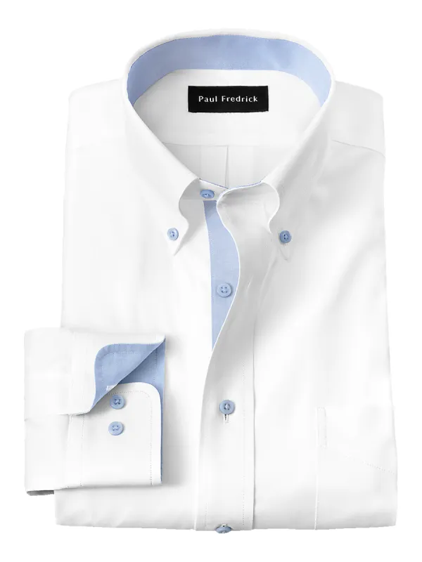 Comfort Stretch Non-Iron Solid Dress Shirt With Contrast Trim - White/blue sold by Paul Fredrick