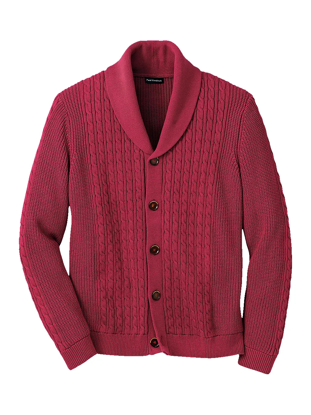 COTTON CABLE BUTTON FRONT CARDIGAN SWEATER - Burgundy sold by Paul Fredrick