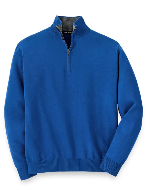 Supima Cotton Zip Mock Neck Sweater - Blue sold by Paul Fredrick
