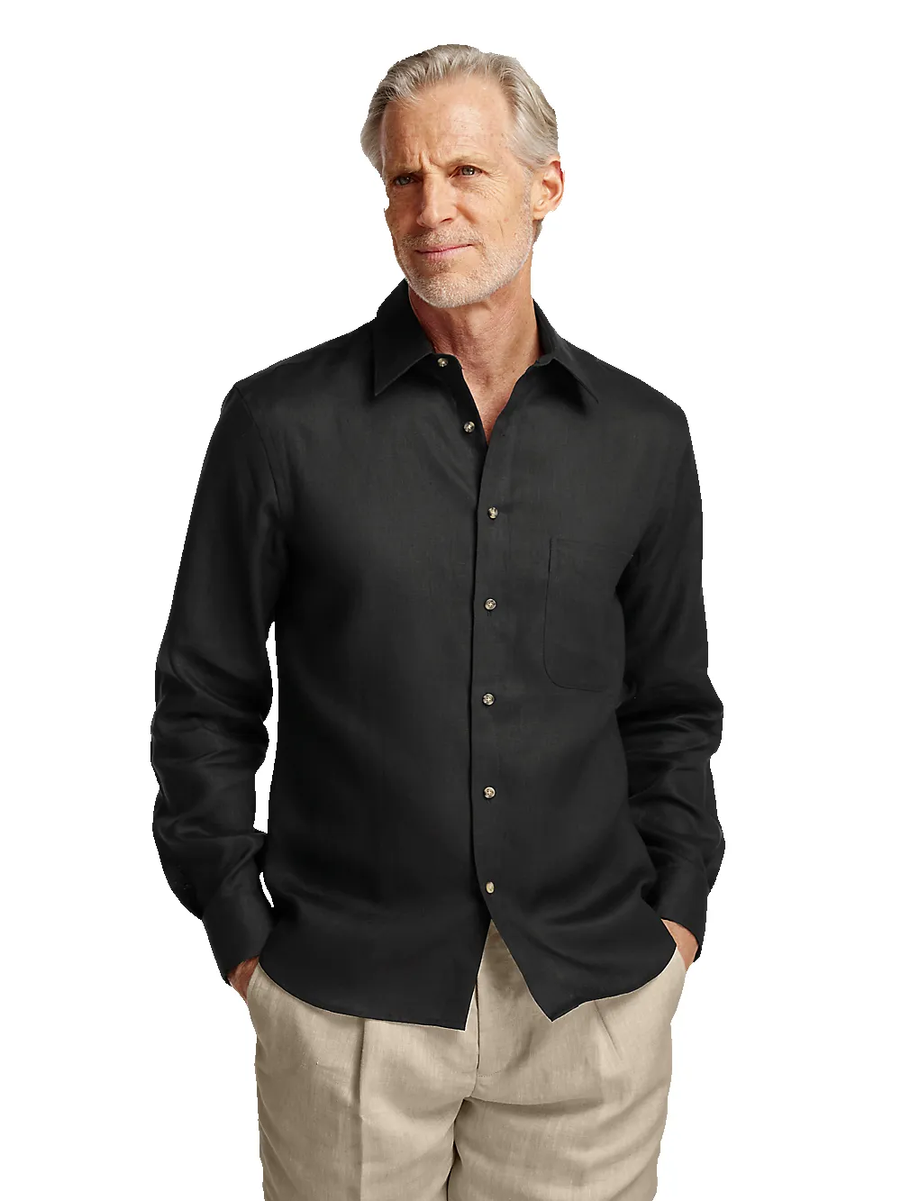 Linen Solid Casual Shirt - Black sold by Paul Fredrick product image thumbnail 2