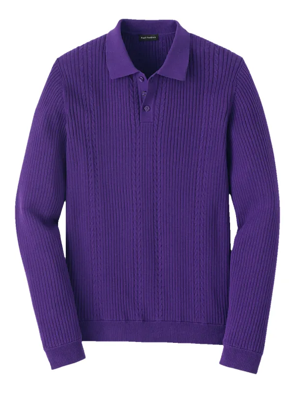 Cotton Three Button Polo - Purple sold by Paul Fredrick