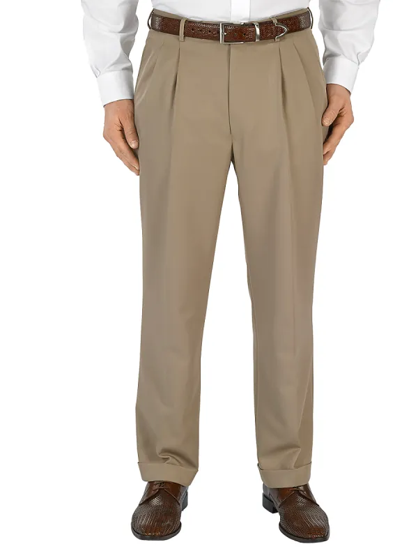 Microfiber Solid Pleated Pants - Tan sold by Paul Fredrick