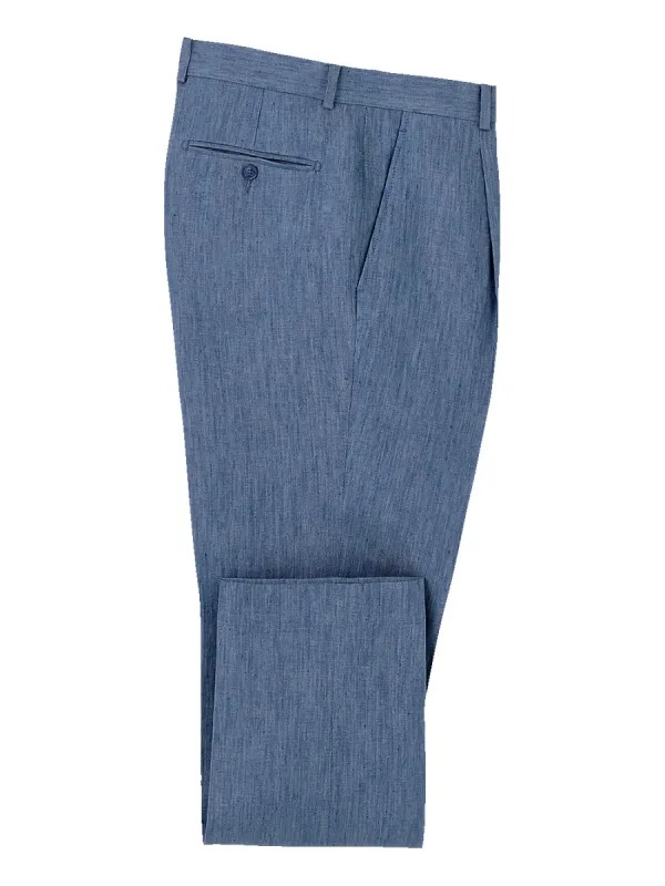 Linen Chambray Twill Single Pleat Pants - Blue sold by Paul Fredrick