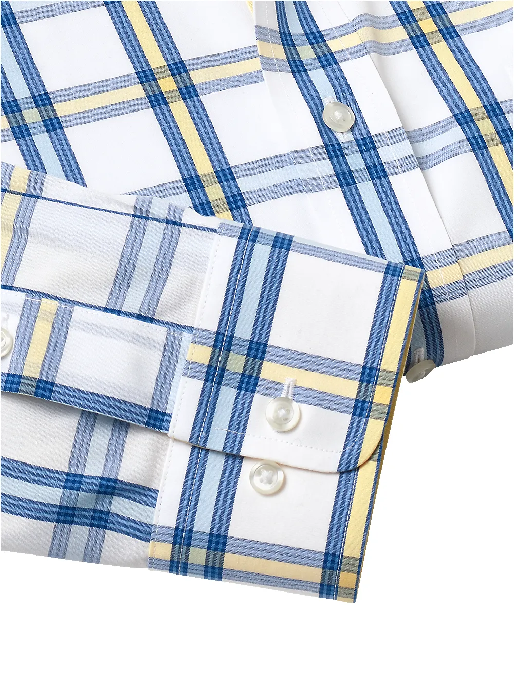 Non-Iron Cotton Windowpane Dress Shirt With Contrast Trim - Blue/yellow sold by Paul Fredrick product image thumbnail 4