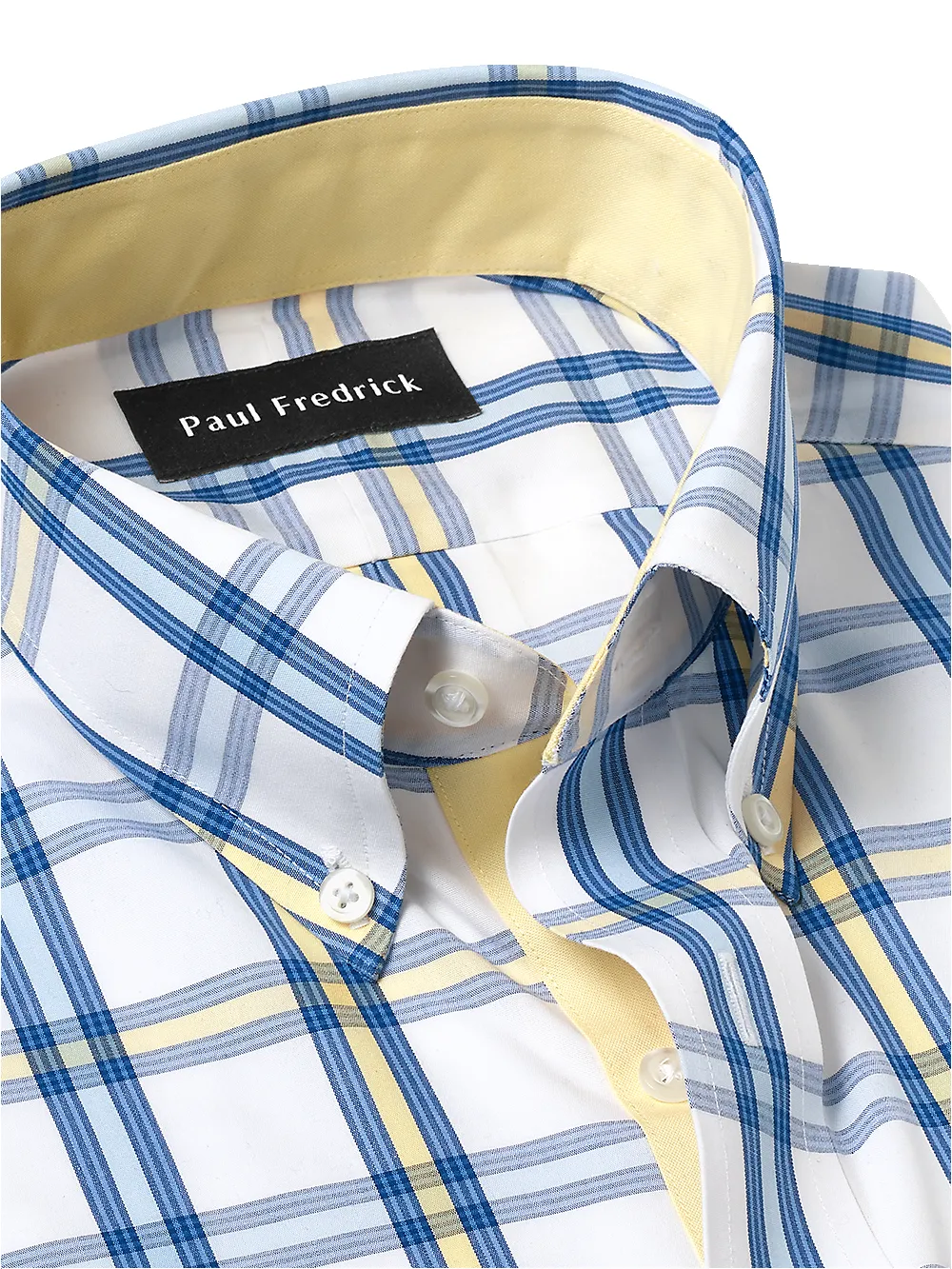 Non-Iron Cotton Windowpane Dress Shirt With Contrast Trim - Blue/yellow sold by Paul Fredrick product image thumbnail 3