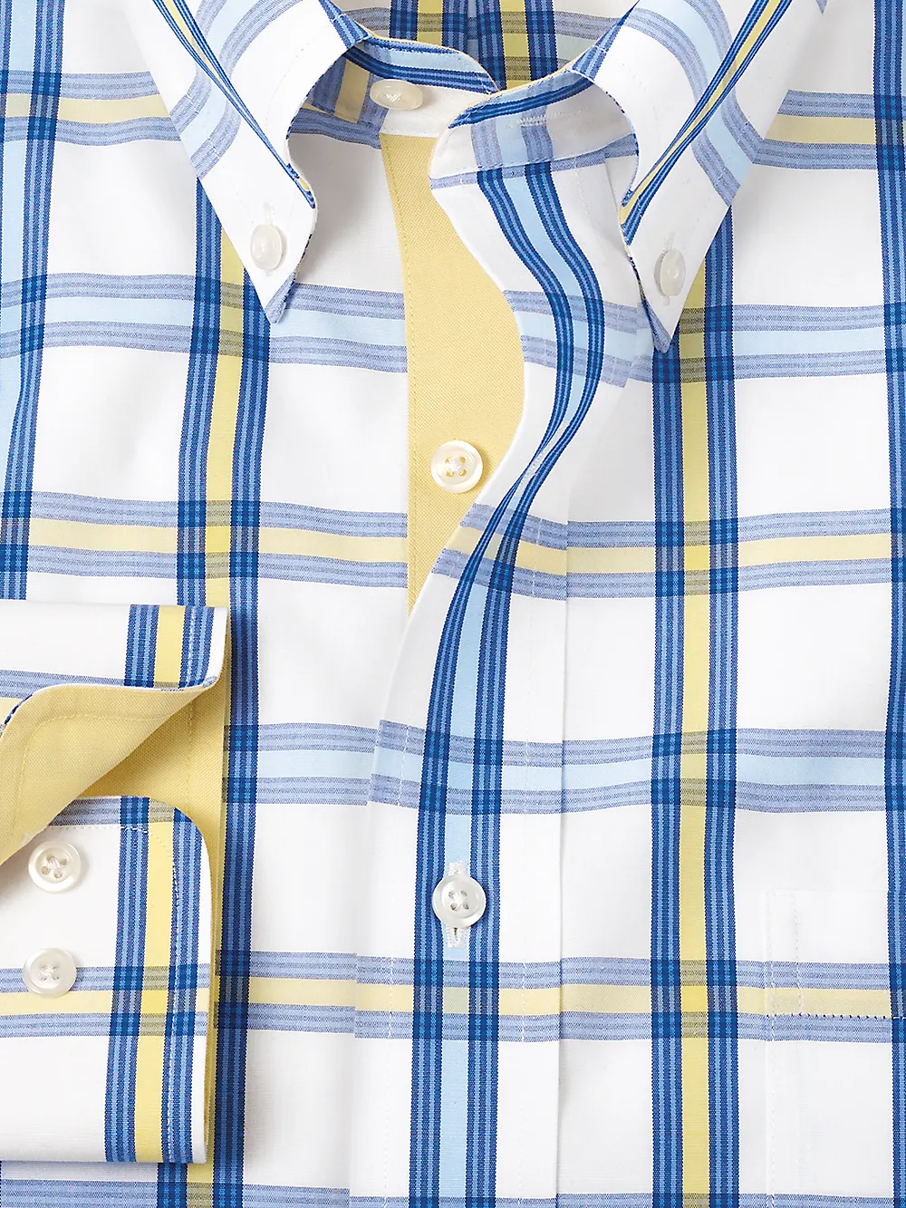 Non-Iron Cotton Windowpane Dress Shirt With Contrast Trim - Blue/yellow sold by Paul Fredrick product image thumbnail 2