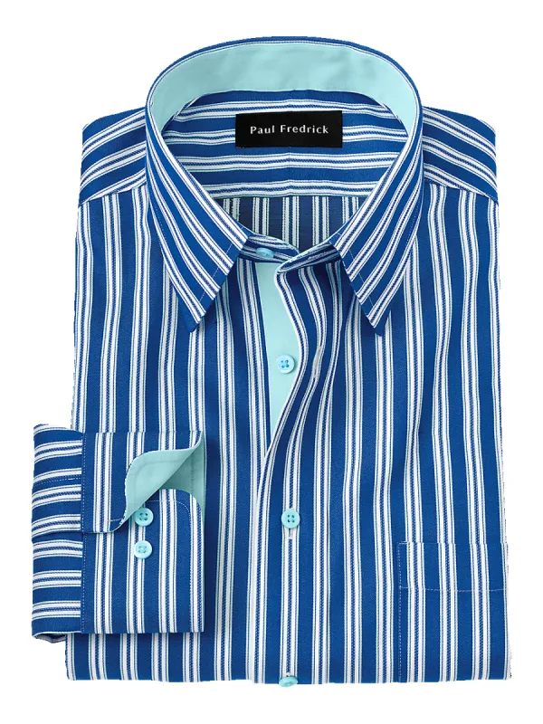 Non-Iron Cotton Stripe Dress Shirt With Contrast Trim - Blue/seafoam sold by Paul Fredrick
