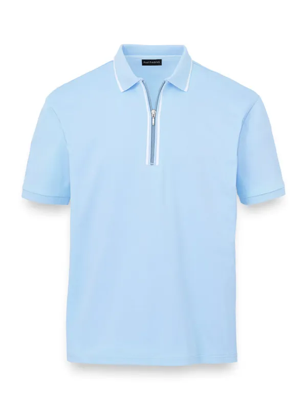 Mercerized Cotton Zip Polo - Ice Blue sold by Paul Fredrick