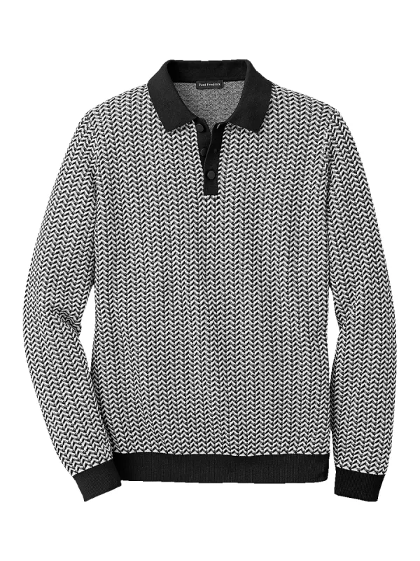 Cotton Three Button Polo - Black/ivory sold by Paul Fredrick