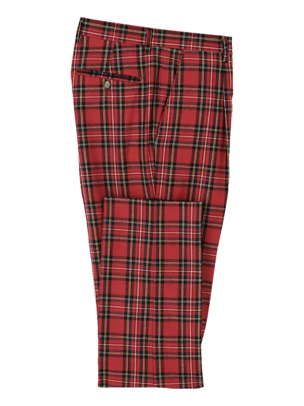 Wool Flannel Tartan Plaid Single Pleated Pants - Red Multi sold by Paul Fredrick