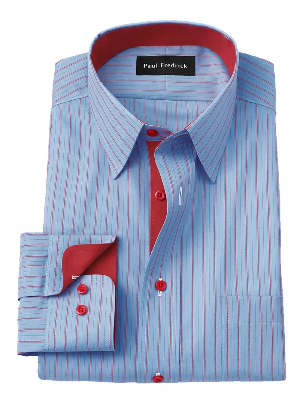 Non-Iron Cotton Stripe Dress Shirt With Contrast Trim - Blue/red sold by Paul Fredrick