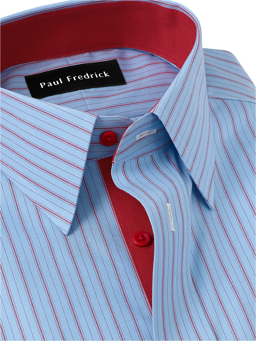 Non-Iron Cotton Stripe Dress Shirt With Contrast Trim - Blue/red sold by Paul Fredrick product image thumbnail 3