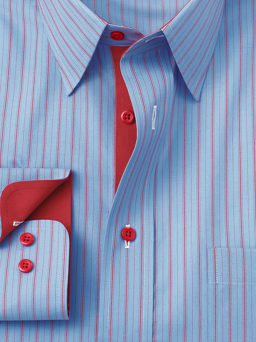 Non-Iron Cotton Stripe Dress Shirt With Contrast Trim - Blue/red sold by Paul Fredrick product image thumbnail 2