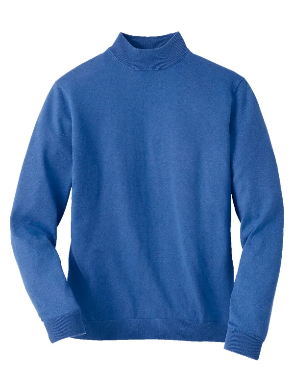 Silk Cotton And Cashmere Mock Neck Sweater - Cobalt sold by Paul Fredrick