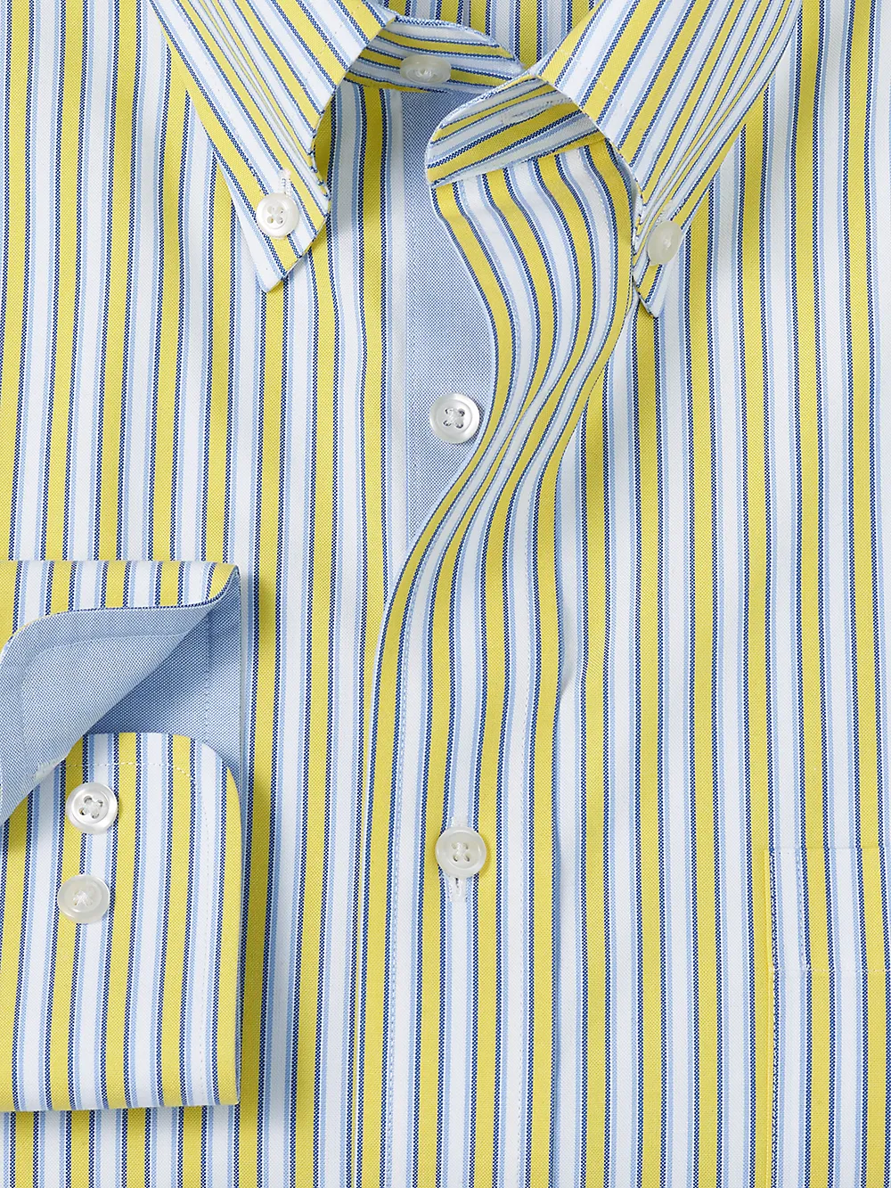 Non-Iron Cotton Stripe Dress Shirt With Contrast Trim - Blue/yellow sold by Paul Fredrick product image thumbnail 2
