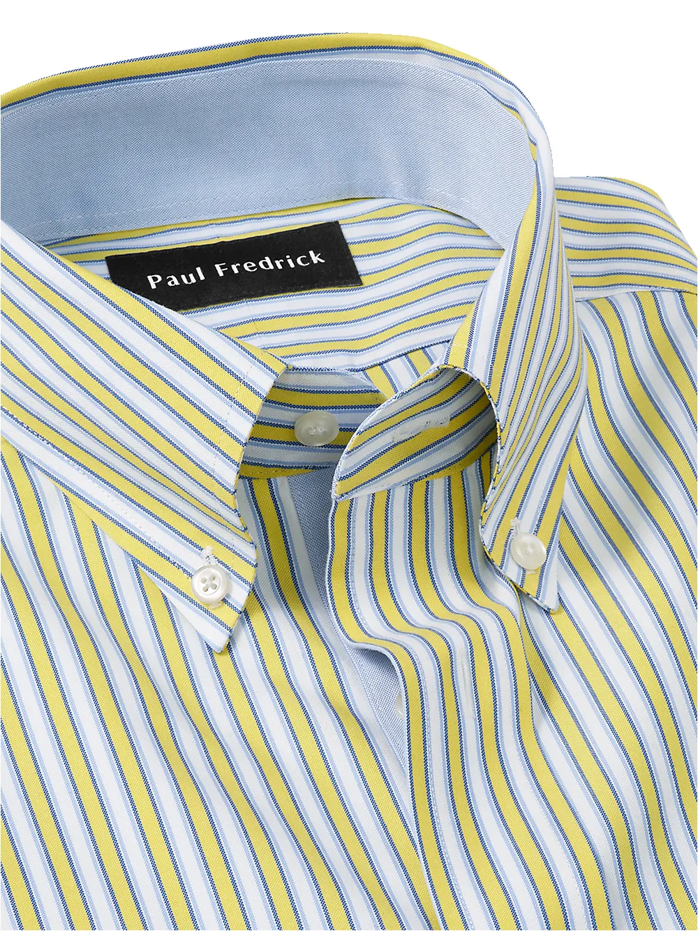 Non-Iron Cotton Stripe Dress Shirt With Contrast Trim - Blue/yellow sold by Paul Fredrick product image thumbnail 3
