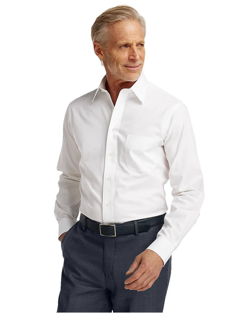 Non-Iron Cotton Pinpoint Solid Point Collar Dress Shirt - White sold by Paul Fredrick product image thumbnail 2