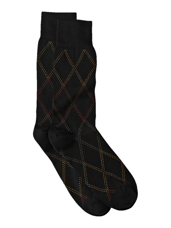 Windowpane Cotton Blend Sock - Black Multi sold by Paul Fredrick