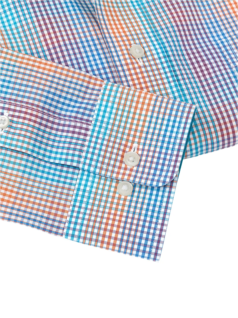 Non-Iron Cotton Tattersall Dress Shirt With Contrast Trim - Multi sold by Paul Fredrick product image thumbnail 4