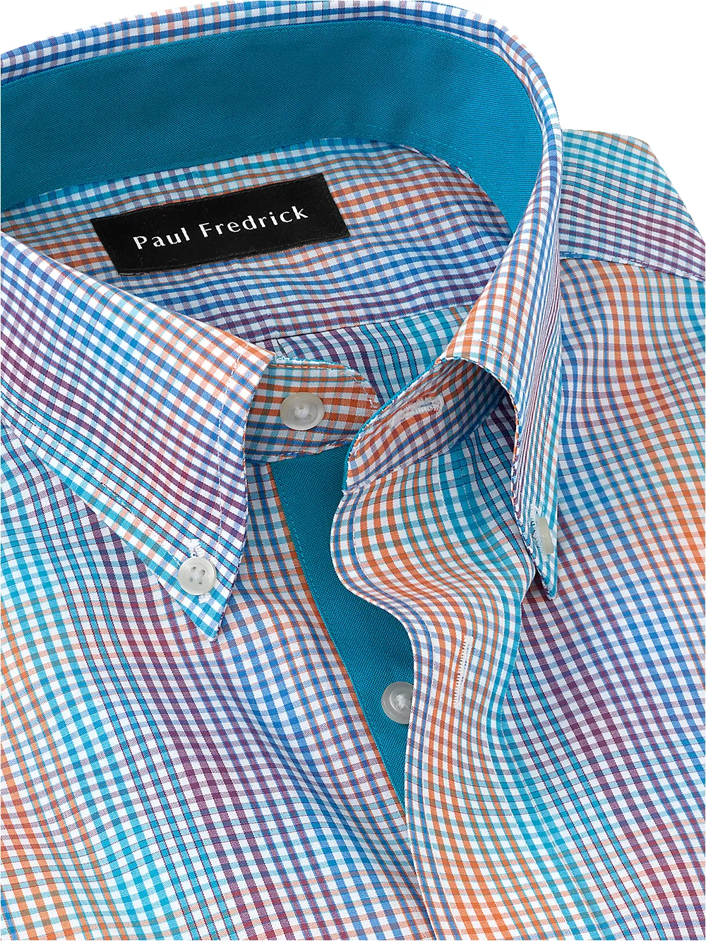 Non-Iron Cotton Tattersall Dress Shirt With Contrast Trim - Multi sold by Paul Fredrick product image thumbnail 3