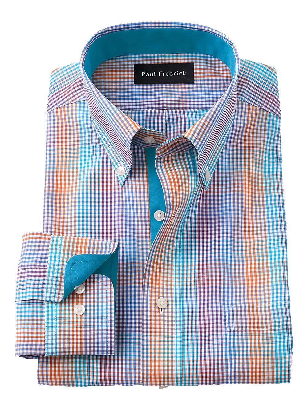 Non-Iron Cotton Tattersall Dress Shirt With Contrast Trim - Multi sold by Paul Fredrick