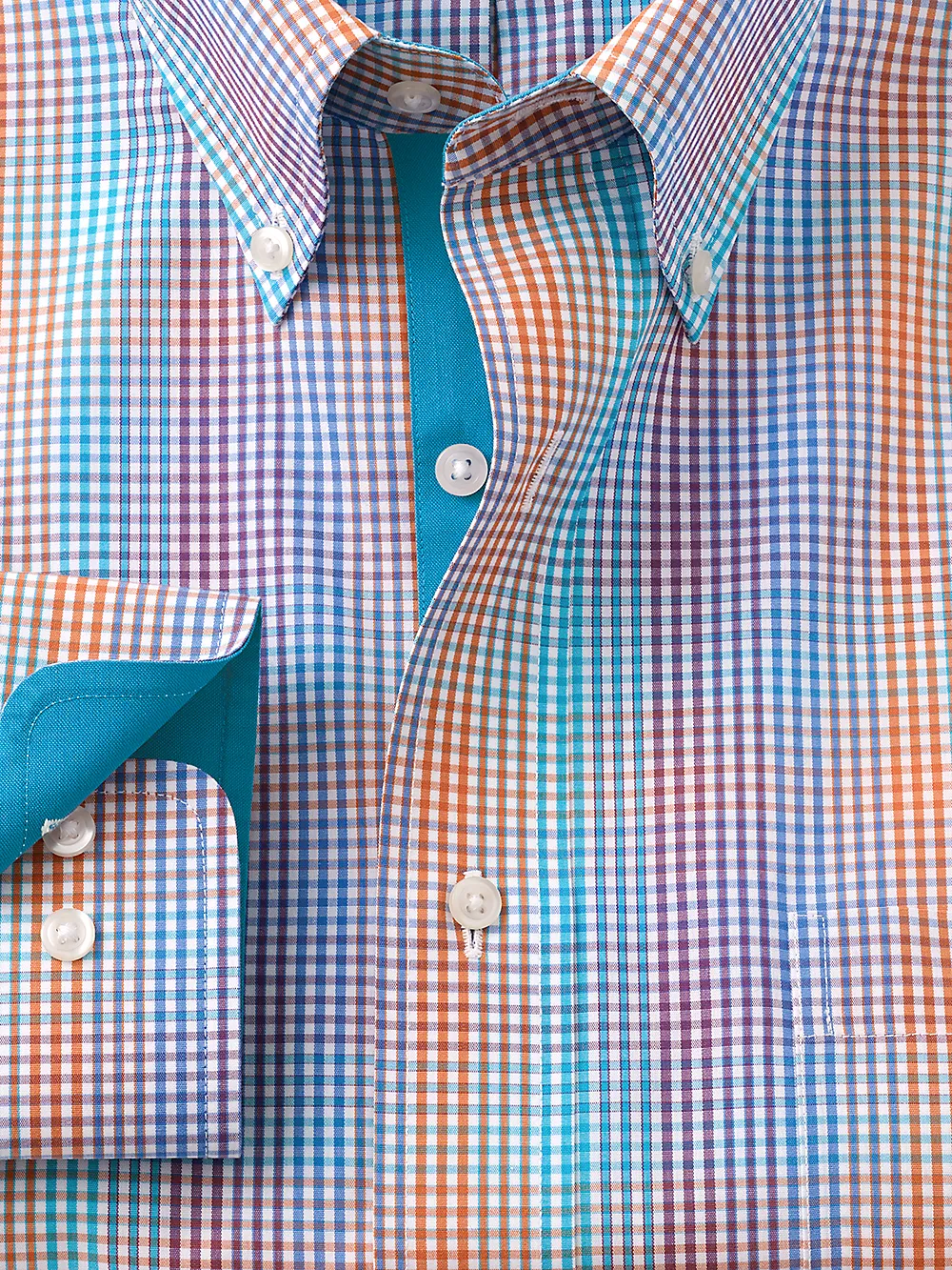 Non-Iron Cotton Tattersall Dress Shirt With Contrast Trim - Multi sold by Paul Fredrick product image thumbnail 2