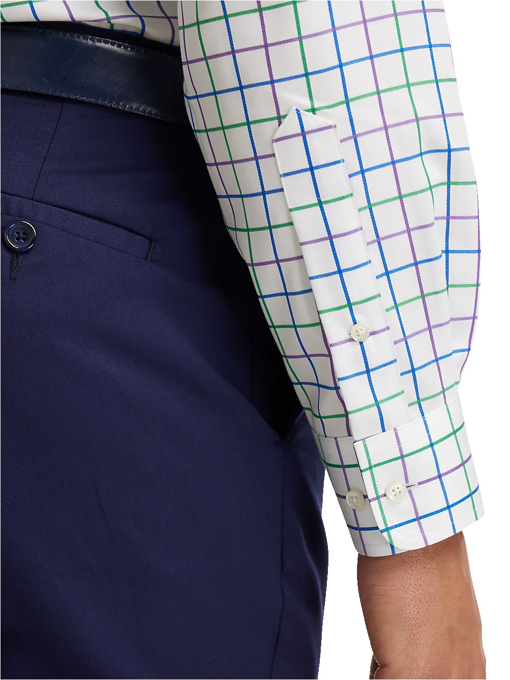 Non-Iron Cotton Check Dress Shirt With Contrast Trim - Multi sold by Paul Fredrick product image thumbnail 4