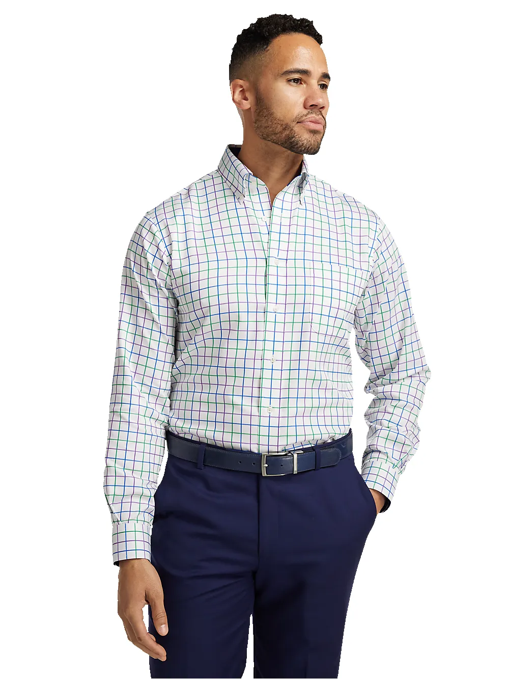 Non-Iron Cotton Check Dress Shirt With Contrast Trim - Multi sold by Paul Fredrick product image thumbnail 2
