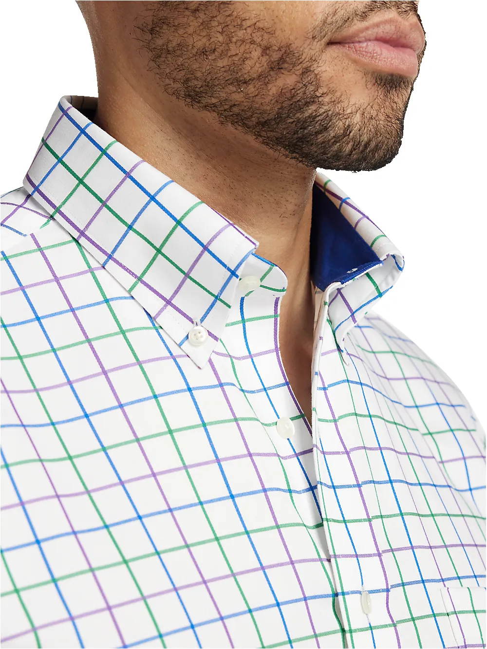 Non-Iron Cotton Check Dress Shirt With Contrast Trim - Multi sold by Paul Fredrick product image thumbnail 3