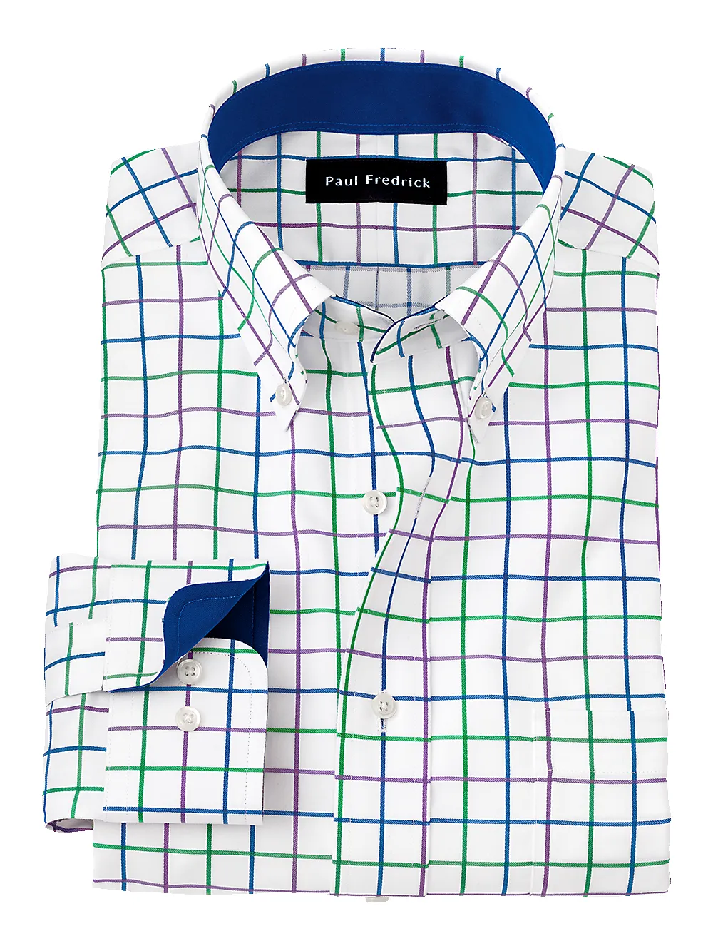 Non-Iron Cotton Check Dress Shirt With Contrast Trim - Multi sold by Paul Fredrick