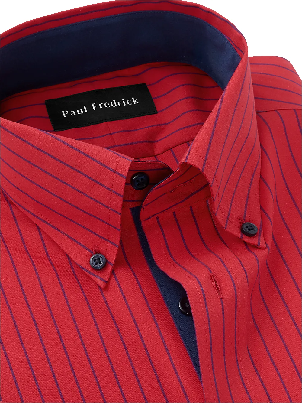 Non-Iron Cotton Stripe Dress Shirt With Contrast Trim - Red sold by Paul Fredrick product image thumbnail 3