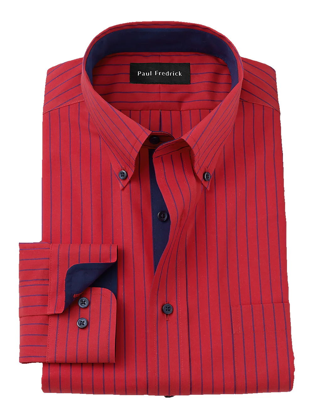 Non-Iron Cotton Stripe Dress Shirt With Contrast Trim - Red sold by Paul Fredrick