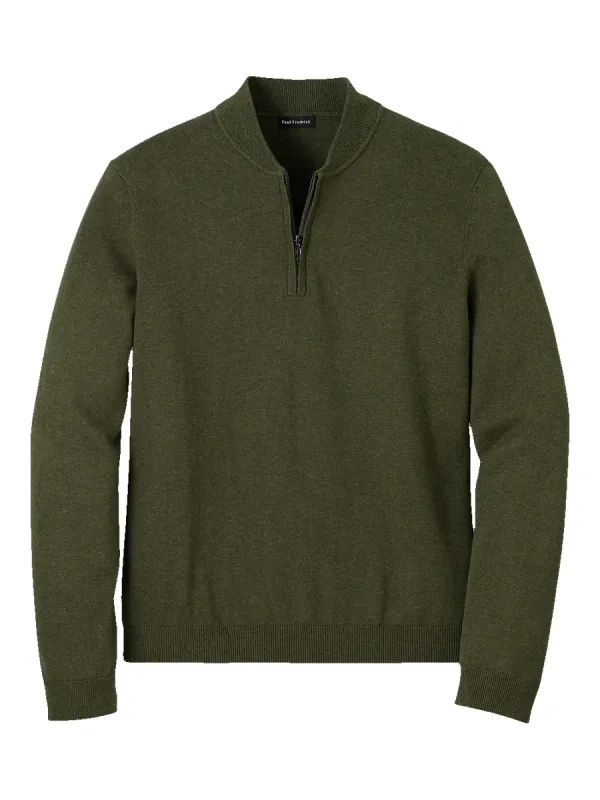 Cotton Quarter Zip Mock Neck Sweater - Olive sold by Paul Fredrick